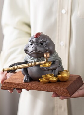 创意可爱招财金蟾摆o件家居办公室玄关茶桌桌面陶瓷茶宠蟾蜍装饰