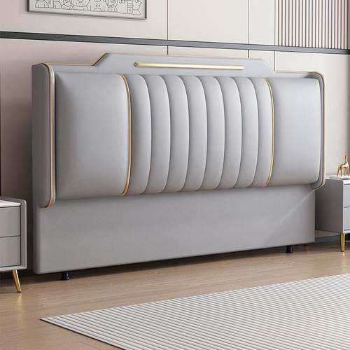 卧室软包床头猫爪皮实木现代简约榻榻米床背板床板轻奢舒适双人床