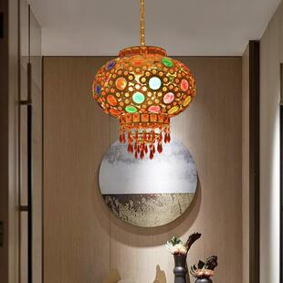 大红春节结婚水晶阳台大门口插电吊灯福字七彩乔迁旋转led灯笼