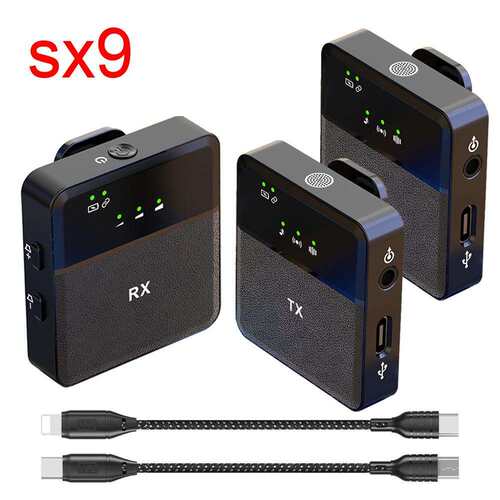 新品无线领夹麦克风SX9带混响自动闪避智能降噪领夹迷你话筒