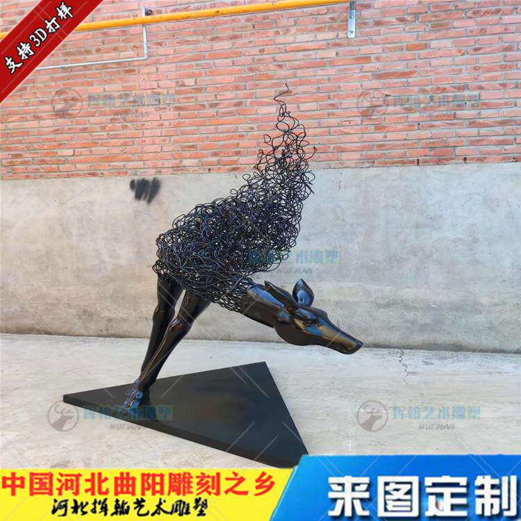 大型室外景观雕塑不锈钢镂空鹿铁丝创意鹿雕塑抽象鹿工艺品现货