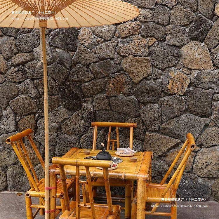纯手工竹桌子茶桌碳化餐桌茶几办公家用庭院火锅桌复古凳子竹椅子