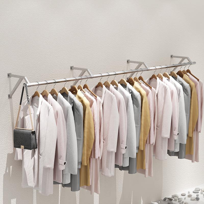 服装店墙上展示挂衣架不锈钢拉丝银女装店货架衣帽间上墙挂衣架子