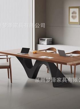 现代简约创意实木办公会议桌轻奢高级感长条小型接待洽谈桌椅