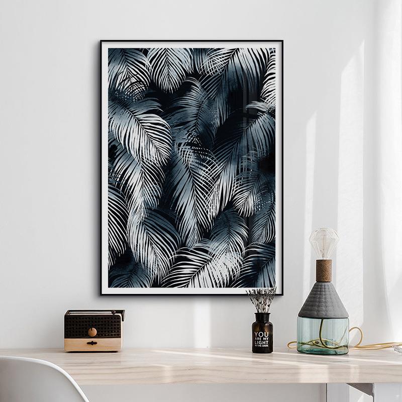 北欧现代简约抽象线条黑白工业风挂画植物房屋人物手绘客厅装饰画
