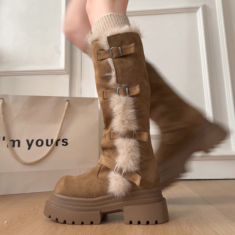 加绒厚底防滑显瘦长筒雪地靴女