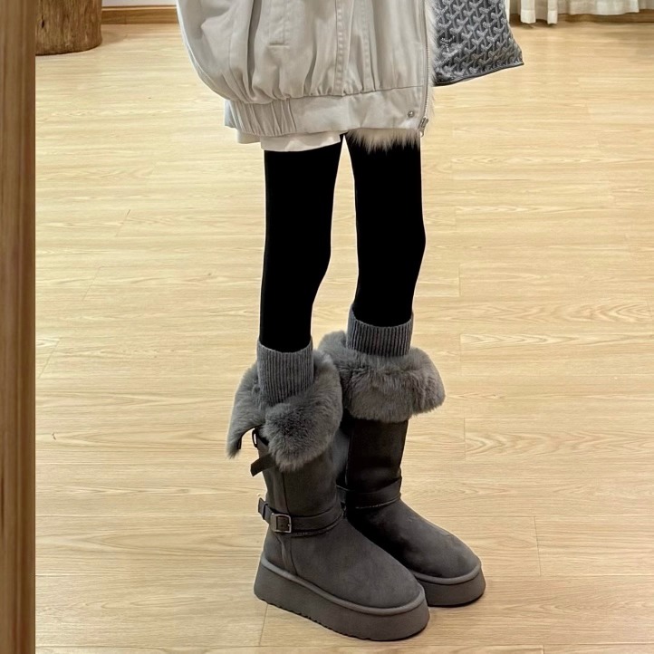 厚底两穿灰色雪地靴女款