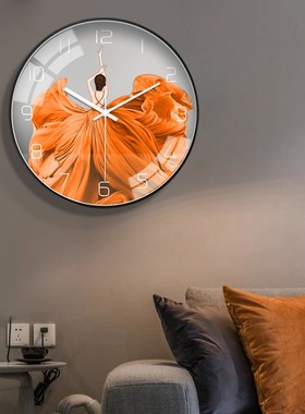 创意钟表挂钟客厅家用时尚静音橙色现代简约网红挂表餐厅卧室墙钟