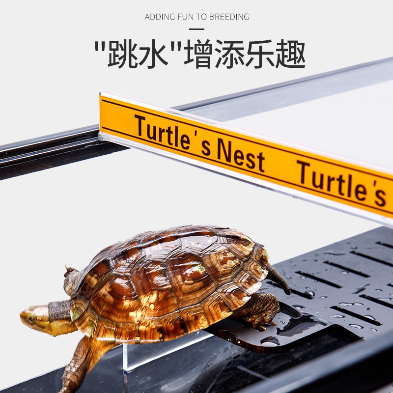 超白乌龟缸大型家用带晒台亚克力底部排水带盖玻璃生态鱼龟混养缸