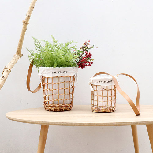 创意韩式藤编吊篮柳编花篮手提插花篮墙面装饰桌面摆件道具纯手工
