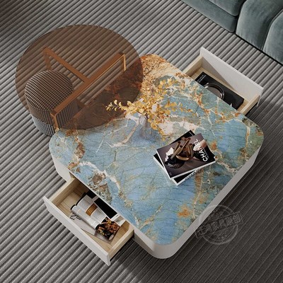 轻奢岩板大小茶几组合简约小户型家用客厅现代储物创意高矮茶台