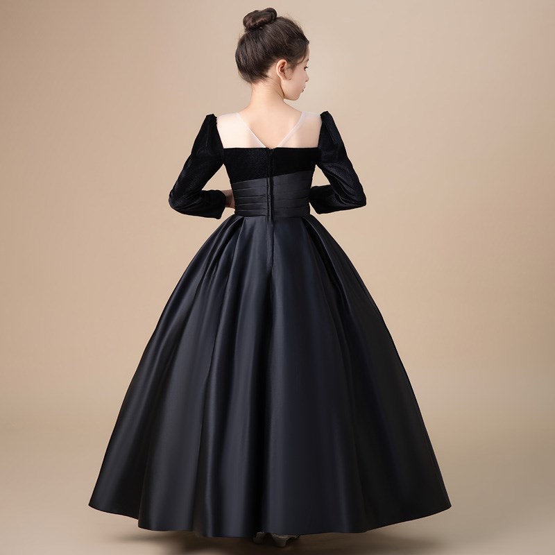 高端秋冬新款乐团演出少女童公主裙音乐会钢琴大小提琴演奏晚礼服