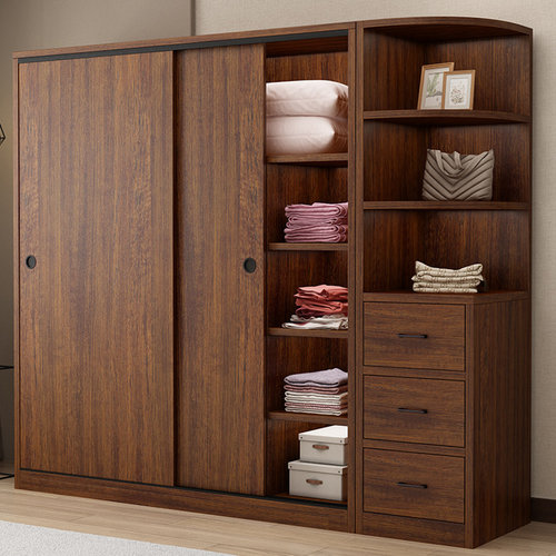 衣柜家用卧室出租房用简约现代实木推拉门小户型免安装柜子经济型