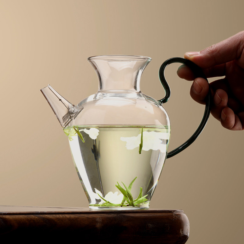 绿茶泡茶器宋代玻璃壶仿宋执壶花茶壶复古透明公道茶壶中式冲茶壶