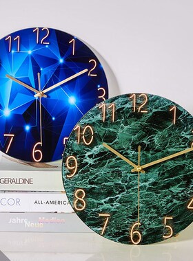 大理石纹轻奢星空玻璃挂钟客厅y时尚网红钟表现代抽象蓝色几何时