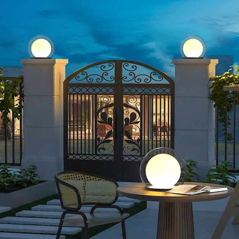 围墙柱头灯太阳能柱子灯 户外门柱灯圆形庭院大门灯别墅院墙柱顶