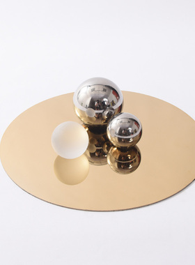 现代简约金属圆形收纳托盘样板房间别墅客厅茶几软装饰品轻奢摆件