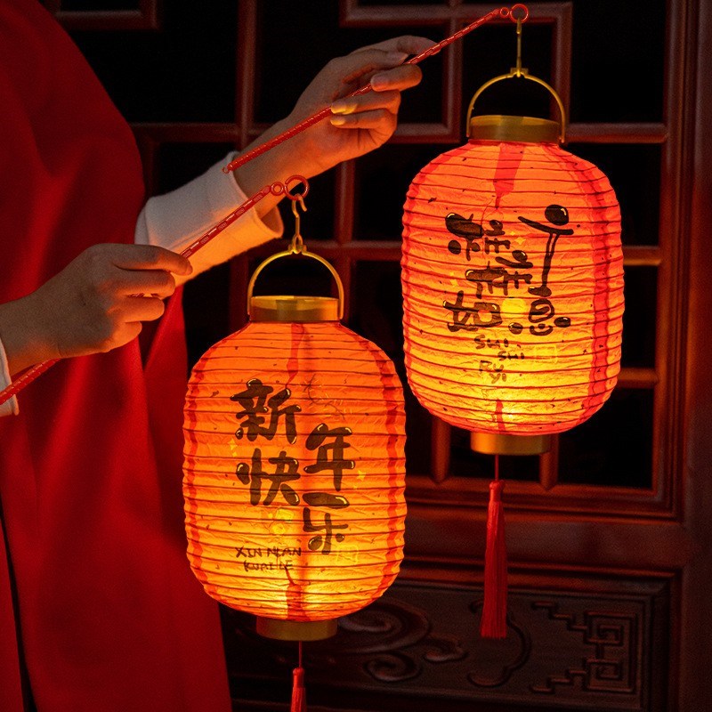 2024b新款春节儿童手提发光花灯元宵节装饰古风宫灯龙年过新年灯