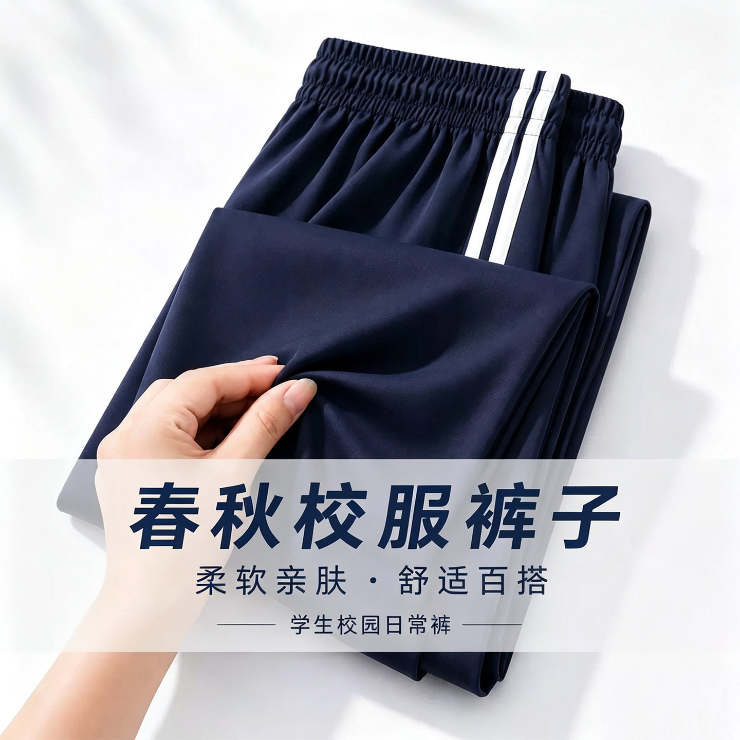 校服裤子藏青色三条杠一道杠图片