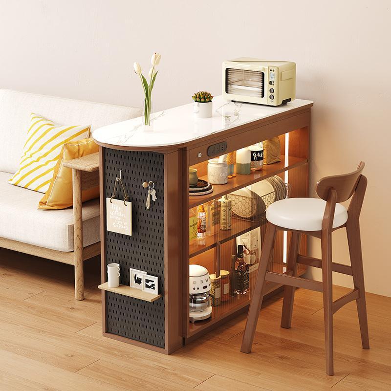 实木百宝伸缩家用吧台中古风隔断多户型客厅岛台置物架带灯储物柜