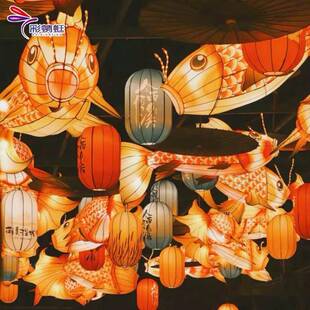 园区景区主题公园节日灯光装饰布置夜游文旅城市氛围鱼灯笼通道灯