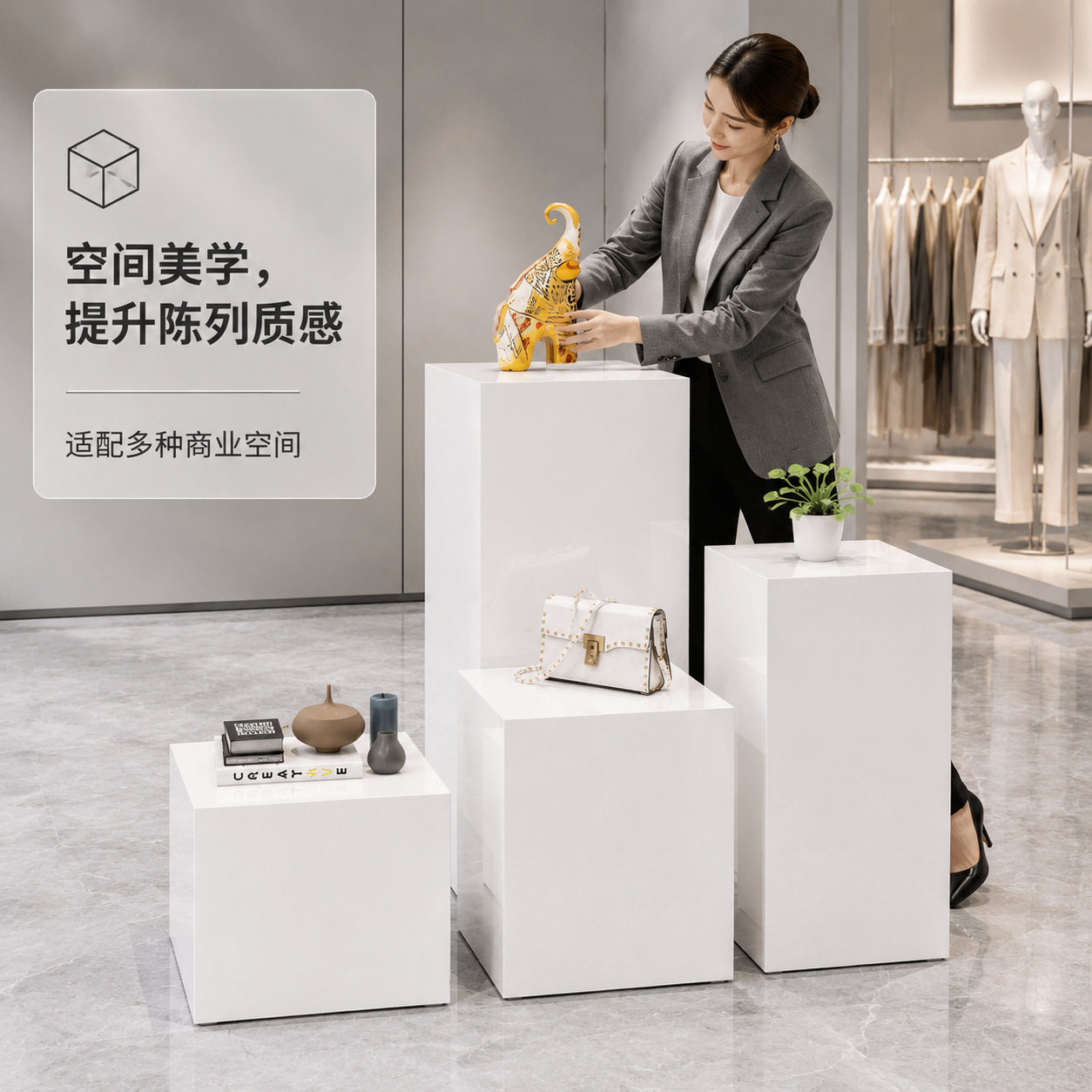 地台展示台橱窗长方形木制烤漆模特白色底座商业陈列展柜展会展台
