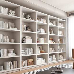 全实木家用图书馆书架一体落地置物架儿童靠墙客厅储物架整墙书柜