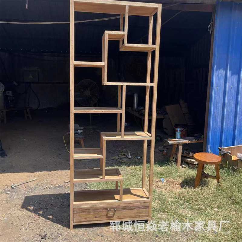 老榆木博古架多层茶具文玩展示架茶室置物架客厅陈列收纳架格子架