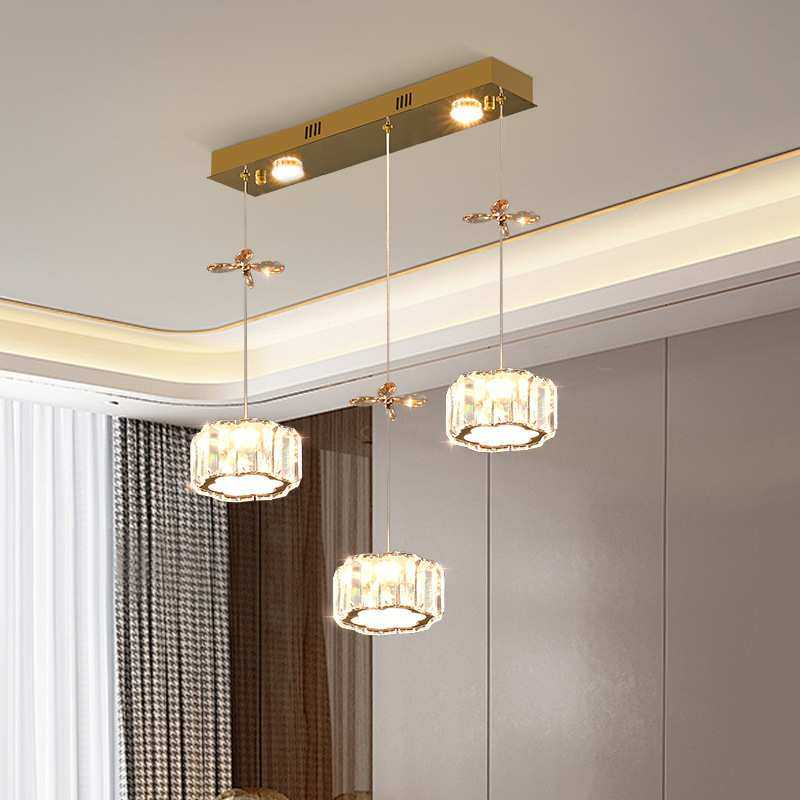 水晶餐吊灯现代轻奢风三头简约饭厅餐厅欧式高级感一字餐桌吧台灯