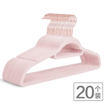 日式42cm玫瑰金钩粉色植绒衣架防滑无痕衣橱专用天鹅绒面衣撑衣挂