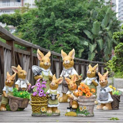 户外可爱兔子花盆院子阳台装饰卡通动物花缸户外庭院花园落地摆件