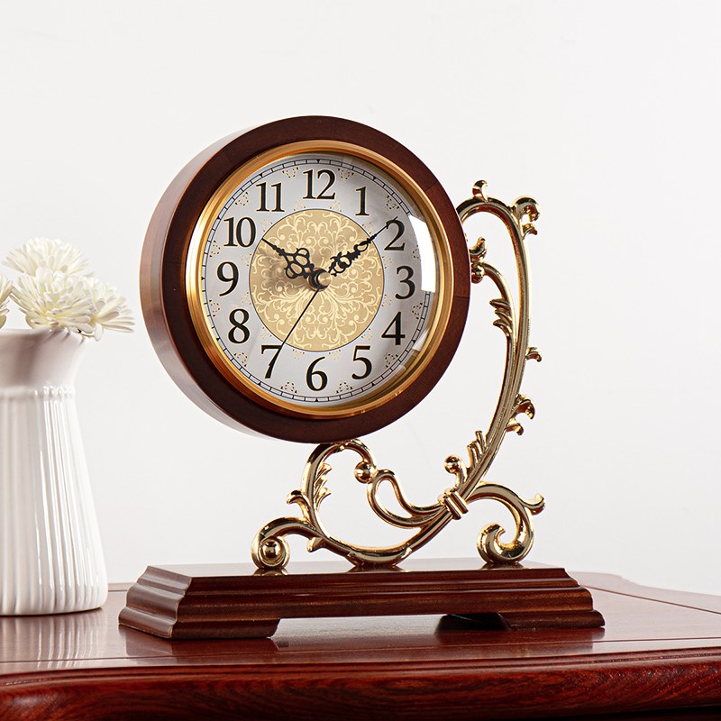 汉时欧式台钟客厅家用装饰实木座钟桌D柜吧台面摆件静音时钟HD216