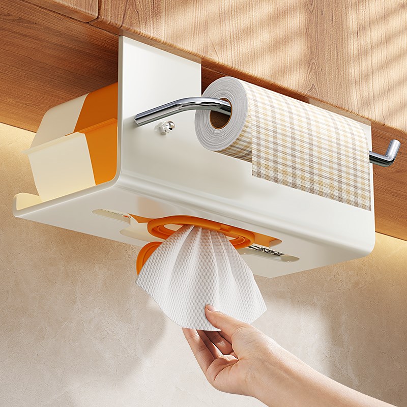 厨房专用纸巾架悬挂橱柜吊柜下挂架湿巾收纳盒置物架W卷纸架免打