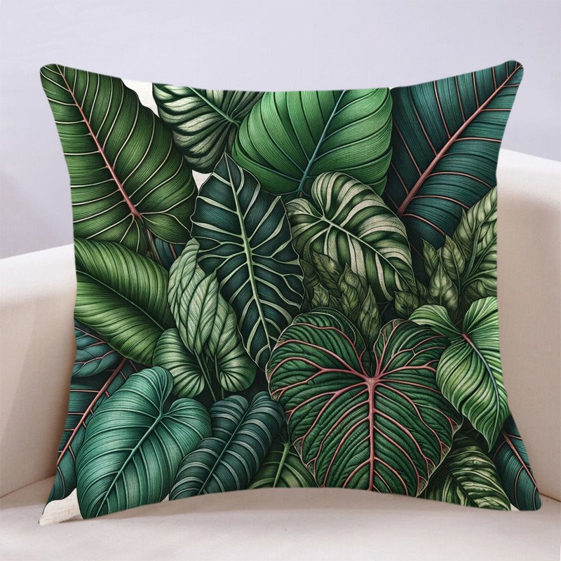 现代复古客厅g沙发抱枕中古北欧绿色热带植物靠枕座椅靠背床头靠