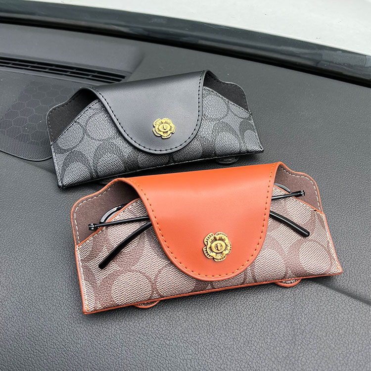 复古山茶花车载眼镜盒q多功能遮阳板夹架通用男女车内眼镜收纳包