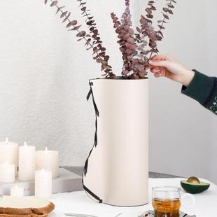梵茜简约现代纯色皮革编织花瓶客厅插花创意皮质水培水养花瓶摆件