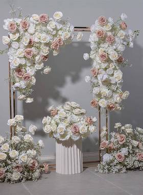 新款白色+棕色仿真花婚礼拱门装饰套装花艺橱窗展厅布置花排假花
