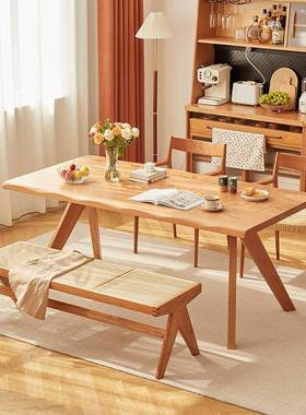 YD北欧全实木餐桌超厚大长桌樱桃木家具工作台大板桌办公桌