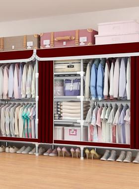 衣柜简易布衣柜钢管加粗加固双人衣橱组装布艺全钢架挂衣柜子收纳