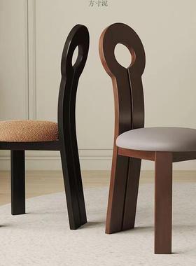 中古风实木餐椅家用现代简约实木靠背椅子北欧法式艺术复古钥匙椅