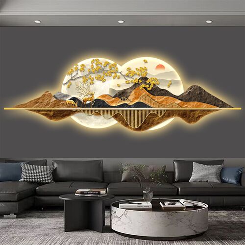 客厅轻奢装饰画高档l沙d氛围灯画挂画e发背景墙插电充电靠山壁画