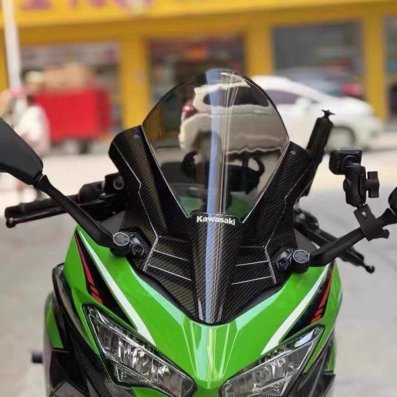 适用川崎NINJA400忍者摩托车改装透明前挡风玻璃罩加高黑色 风挡