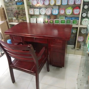 实木书桌书椅卧室桌子写字台x老式办公桌抽屉带锁依然红家具电脑