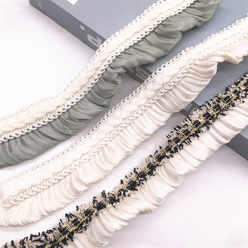 3公分拼接边双层褶皱雪纺小边装饰沙发抱枕布艺加工辅料窗饰配件