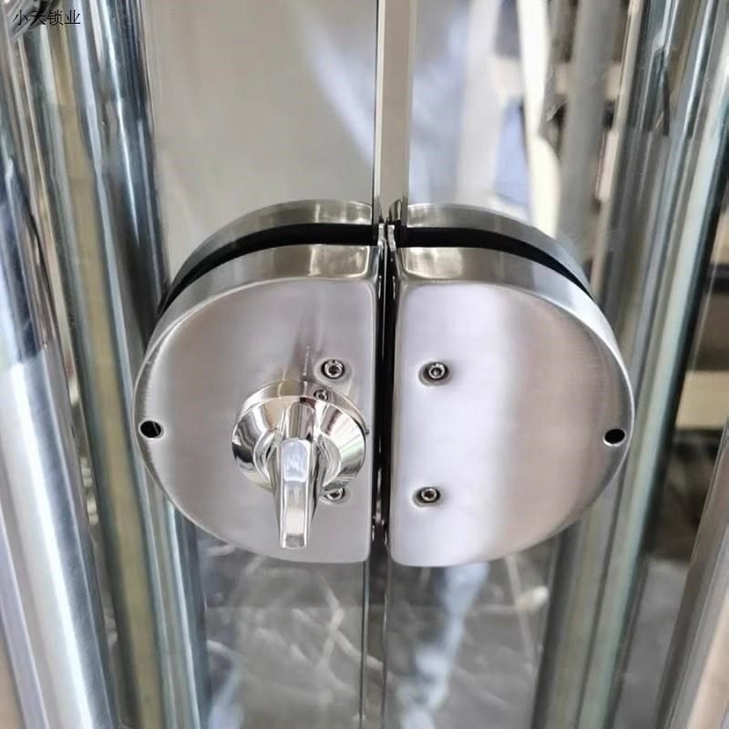 玻璃门锁单门插销锁具推拉地锁玻璃锁免开孔双开门无框锁双门商.