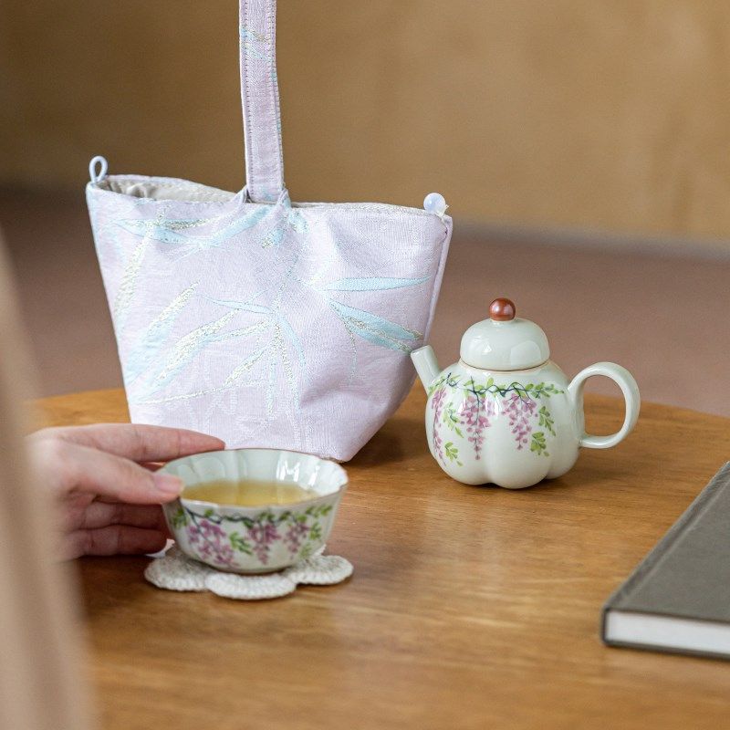 画续草木灰手绘紫藤花南瓜茶壶陶瓷茶具旅行套装一壶一杯便携收纳,餐饮具,旅行茶具,淘宝优惠券,粉丝福利购,淘宝优惠卷