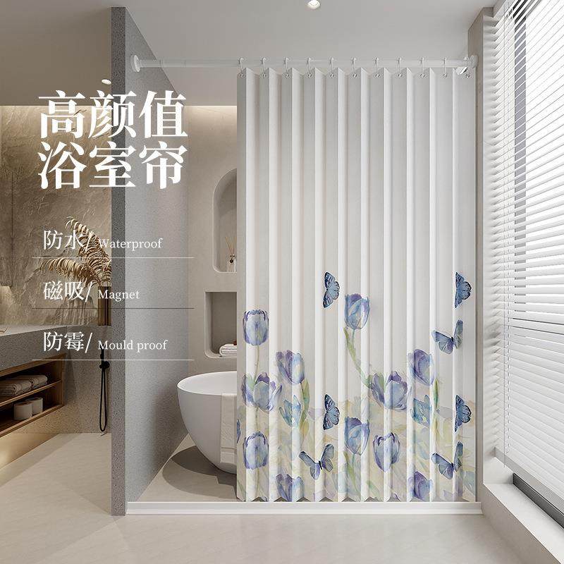 2024新款印花浴室防水浴帘折叠门帘卫生间专用免打孔挡水布隔断帘,清洗/食品/商业设备,风口/风叶/风机配件,淘宝优惠券,粉丝福利购,淘宝优惠卷