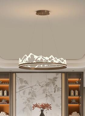 新中式吊灯客厅灯简约现代中国风餐厅灯个性创意雪山圆形led灯具