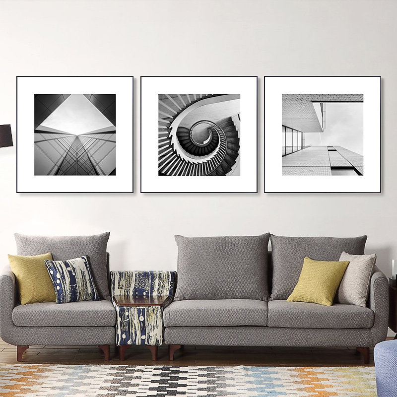 景欧现代简约风景建筑黑白艺术摄客组合影厅装饰画沙发背北墙挂画