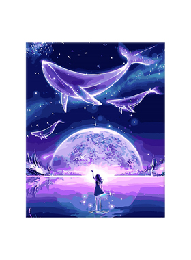 diy数字油彩画紫色仙境油画填色小尺L寸手工画画涂色画填充